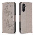 For Samsung Galaxy A35 Embossing Two Butterflies Pattern Leather Phone Case(Grey)