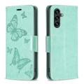 For Samsung Galaxy A55 Embossing Two Butterflies Pattern Leather Phone Case(Green)
