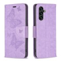 For Samsung Galaxy A55 Embossing Two Butterflies Pattern Leather Phone Case(Purple)