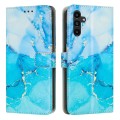 For Samsung Galaxy A25 5G Painted Marble Pattern Leather Phone Case(Blue Green)