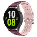 For Samsung Galaxy Watch 6 / 6 Classic Two Color Plum Blossom Hollowed Silicone Watch Band(Wine Red+