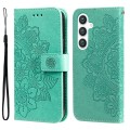For Samsung Galaxy S24 7-petal Flowers Embossing Leather Phone Case(Green)