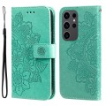 For Samsung Galaxy S24 Ultra 7-petal Flowers Embossing Leather Phone Case(Green)