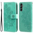 For Samsung Galaxy A25 5G Global 7-petal Flowers Embossing Leather Phone Case(Green)