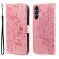 For Samsung Galaxy A25 5G Global 7-petal Flowers Embossing Leather Phone Case(Rose Gold)