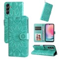 For Samsung Galaxy A25 5G Global Embossed Sunflower Leather Phone Case(Green)