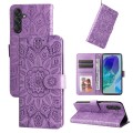 For Samsung Galaxy M55 5G Embossed Sunflower Leather Phone Case(Purple)