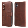 For Samsung Galaxy A05 Fashion Calf Texture Zipper Leather Phone Case(Brown)