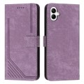 For Samsung Galaxy A05 Skin Feel Stripe Pattern Leather Phone Case with Long Lanyard(Purple)