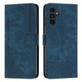 For Samsung Galaxy A05s Skin Feel Stripe Pattern Leather Phone Case with Long Lanyard(Blue)