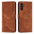 For Samsung Galaxy A15 Skin Feel Stripe Pattern Leather Phone Case with Long Lanyard(Brown)