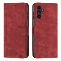 For Samsung Galaxy A15 Skin Feel Stripe Pattern Leather Phone Case with Long Lanyard(Red)