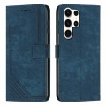 For Samsung Galaxy S24 Ultra Skin Feel Stripe Pattern Leather Phone Case with Long Lanyard(Blue)