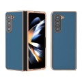 For Samsung Galaxy Z Fold5 Genuine Leather Silk Series Nano Plating Phone Case(Blue)