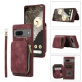 For Google Pixel 7 Zipper Card Bag Back Cover Phone Case(Wine Red)
