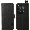 For OnePlus 12 KHAZNEH Side-Magnetic Litchi Genuine Leather RFID Phone Case(Black)
