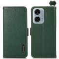 For Motorola Moto G24 KHAZNEH Side-Magnetic Litchi Genuine Leather RFID Phone Case(Green)