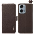 For Motorola Moto G24 KHAZNEH Side-Magnetic Litchi Genuine Leather RFID Phone Case(Brown)