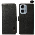 For Motorola Moto G34 KHAZNEH Side-Magnetic Litchi Genuine Leather RFID Phone Case(Black)
