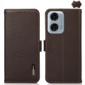 For Motorola Moto G34 KHAZNEH Side-Magnetic Litchi Genuine Leather RFID Phone Case(Brown)