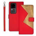 For vivo V30 Pro idewei Two-color Splicing Leather Phone Case(Red)