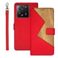 For Xiaomi 13T idewei Two-color Splicing Leather Phone Case(Red)