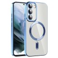 For Samsung Galaxy S21 5G CD Texture Plating TPU MagSafe Phone Case with Lens Film(Sierra Blue)