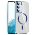 For Samsung Galaxy S22 5G CD Texture Plating TPU MagSafe Phone Case with Lens Film(Sierra Blue)