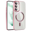 For Samsung Galaxy S22+ 5G CD Texture Plating TPU MagSafe Phone Case with Lens Film(Pink)