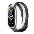 For Xiaomi Mi Band 7 Mijobs Plus Case Double-Loop Leather Watch Band(Black+White+Silver)