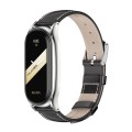 For Xiaomi Mi Band 8 Mijobs Plus Case Genuine Leather Watch Band(Black Silver)