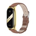 For Xiaomi Mi Band 8 Mijobs Plus Case Genuine Leather Watch Band(Brown Gold)