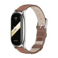 For Xiaomi Mi Band 8 Mijobs Plus Case Genuine Leather Watch Band(Brown Silver)