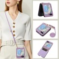 For Samsung Galaxy Z Flip5 Card Slot Crossbody Folding Leather Phone Case(Purple)