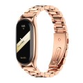 For Xiaomi Mi Band 8 Mijobs Plus Case Three Bead Metal Stainless Steel Watch Band(Rose Gold)