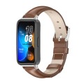 For Huawei Band 8 Mijobs Cowhide Leather Watch Band(Brown Silver)