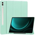 For Samsung Galaxy Tab S9 FE+ 3-Fold Pure Color TPU Smart Leather Tablet Case with Pen Slot(Mint Gre