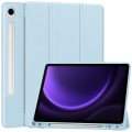For Samsung Galaxy Tab S9 FE 3-Fold Pure Color TPU Smart Leather Tablet Case with Pen Slot(Light Blu