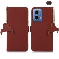 For Motorola Moto G34 Genuine Leather Magnetic RFID Leather Phone Case(Coffee)