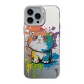 For iPhone 15 Pro Cute Animal Pattern Series PC + TPU Phone Case(Looking Up Fat Cat)