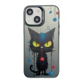 For iPhone 15 Cute Animal Pattern Series PC + TPU Phone Case(Black Cat)