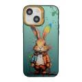 For iPhone 15 Cute Animal Pattern Series PC + TPU Phone Case(Rabbit)