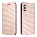 For Samsung Galaxy A05S Carbon Fiber Texture Flip Holder Leather Phone Case(Rose Gold)