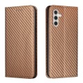 For Samsung Galaxy S24 5G Carbon Fiber Texture Flip Holder Leather Phone Case(Brown)