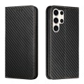 For Samsung Galaxy S24 Ultra 5G Carbon Fiber Texture Flip Holder Leather Phone Case(Black)