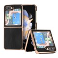 For Samsung Galaxy Z Flip5 Nano Plating Cowhide Texture PU Phone Case(Black)