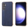 For Samsung Galaxy Z Flip5 Nano Plating Wood Texture PU Phone Case(Blue)