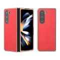 For Samsung Galaxy Z Fold5 Nano Plating Wood Texture PU Phone Case(Red)