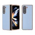 For Samsung Galaxy Z Fold5 Waves Series Nano Electroplating Genuine Leather Phone Case(Blue)
