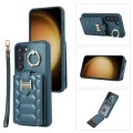 For Samsung Galaxy S22 5G Vertical Card Bag Ring Holder Phone Case with Dual Lanyard(Dark Green)